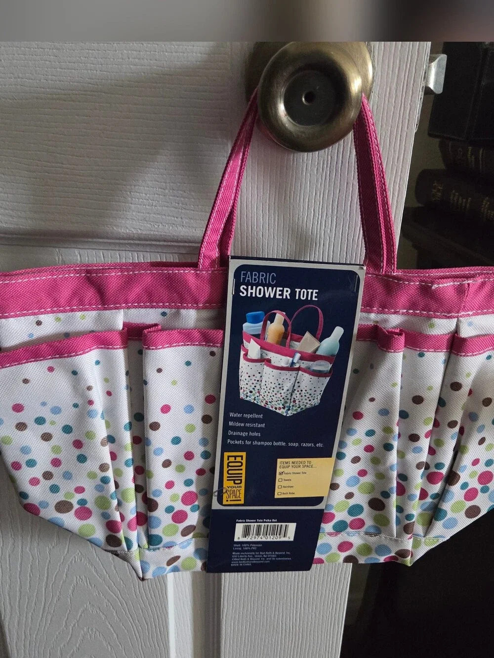 Bed Bath & Beyond Pink and White Polka Dot Fabric Shower Tote - Picture 2 of 3